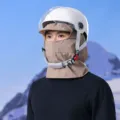 Casco invernale antivento da esterno con visiera trasparente e maschera cachi dettaglio. - Kaki