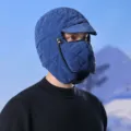 Winter warm trapper hat for men and women windproof quilted bomber hat with face mask. - Diamond Brim Style (5062) / Navy Blue