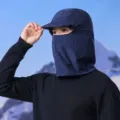 Lightweight winter windproof balaclava hat with face mask and visor for outdoor skiing sports. - Navy Blue