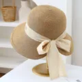 Dames zomer grote rand strohoed met strik lint strand zonbescherming emmerhoed stijlvol - M (56-58cm) / Khaki