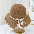 Sombrero de paja mujer verano playa vacaciones ala ancha transpirable sombrero sol. - M (56-58cm) / JS7001-1 Café