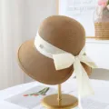 Vrouwen zomer strohoed grote rand strik koreaanse stijl zonbescherming strand hoed SKU - M (56-58cm) / koffiekleur