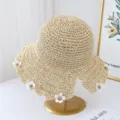 Sombrero de paja dulce para mujer ala ancha verano playa floral tejido gorra transpirable - M (56-58cm) / JS7001-2 beige 3