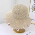 Dulce sombrero de paja mujer ala encaje flores playa vacaciones transpirable sombrero sol - M (56-58cm) / JS7001-2 beige 2