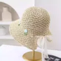 Dulce sombrero de paja para mujer con lazo de encaje, ala ancha transpirable verano playa. - M (56-58cm) / JS7003-1 beige