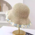 Sombrero de paja floral de sol para mujer, ala ancha playa verano transpirable lindo. - M (56-58cm) / JS7004-5 beige