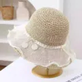 Sombrero de paja dulce para mujer, estilo coreano con ala de encaje, protección solar para verano. - M (56-58cm) / JS7004-6 beige
