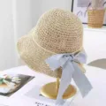 Sombrero de paja dulce para mujer con lazo floral ala ancha transpirable playa verano. - M (56-58cm) / JS7004-9 beige