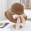 Sombrero de paja mujer playa verano ala ancha transpirable perla lazo estilo dulce - M (56-58cm) / JS7004-9 café