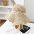 Sombrero de paja para mujer con ribete de encaje y bordado floral para la playa de verano. - M (56-58cm) / JS7020 beige