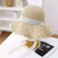 Sombrero de Paja Mujer Dulce Verano Playa Borde de Encaje Ala Ancha Modelo Variante - M (56-58cm) / JS7020 beige 3