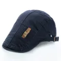 Men's dark blue cotton flat cap, casual ivy cap with stylish leather metal buckle for outdoor. - Adjustable / Navy Blue