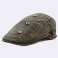 Men's casual vintage flat cap military beret newsboy hat with metal buttons and embroidery. - Standard Size (56-60cm) / Army Green