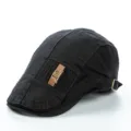 Black flat cap for men women, casual cotton ivy hat newsboy duckbill cap, vintage British style. - Adjustable / Black