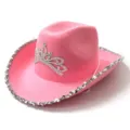 Rosa Western Cowboy Hut Detail mit glitzernder Pailletten Krone fuer Musikfestival Show. - Erwachsene / Rosa
