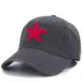 Vintage washed charcoal baseball cap with distressed red star embroidery for casual outdoor wear. - Adjustable / Gray