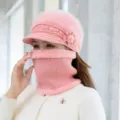 Roze winter warme gebreide muts en nekverwarmer set voor vrouwen, gevoerde pluche muts. - Enkele Hoed / Roze