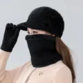 Vrouwen winter dik warme gebreide muts sjaal handschoenen set zwart pluche gezellig - Enkele Hoed / Zwart