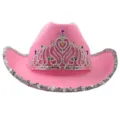 Rosa Western-Cowboyhut mit glitzerndem Strass-Diadem und Paillettenkrempe für Party und Bühne. - Erwachsene / Hellrosa