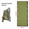 Vista detallada del saco de dormir de emergencia de aluminio PE envasado al vacío, 210x90 cm. - Bolsa de Almacenamiento Empacada al Vacío Set de 2 Piezas / Verde
