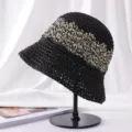 Handgemachter gewebter Eimerhut für Damen, stilvoller Strohhut für Sommer Strand und Sonne. - Verstellbar (54-58cm) / Schwarz