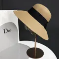 Chapeau de paille à large bord pour femme chapeau de plage d'été avec nœud ruban noir. - Réglable / Kaki