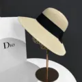 Femmes ete Grand Bord Chapeau de Paille Plage Protection UV Élégant Chapeau de Soleil - Réglable / Beige