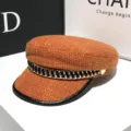 Berretto Newsboy in Tweed da Donna Cappello Ottagonale Elegante con Catena Chic - Regolabile / Arancione