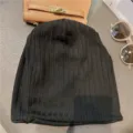 Black knitted sleep cap soft breathable night cap for men women anti messy hair postpartum hat - Elastic Adjustable / Black