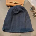Soft breathable ribbed knit sleep cap for daily wear and post-chemotherapy comfort. - Elastic Adjustable / Navy Blue
