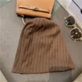Brown ribbed knit beanie sleeping cap, soft breathable head cover for daily and night wear. - Elastic Adjustable / Coffee