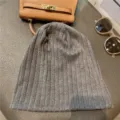 Grey ribbed knit sleep cap for men and women breathable soft beanie hat casual comfortable head cover - Elastic Adjustable / Gray