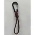 Handmade woven paracord wrist keychain variant in deep brown, durable tactical metal carabiner. - Short