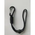 Handcrafted black paracord keychain lanyard with metal carabiner and adjustable cord lock. - Long