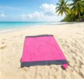 Tapis de plage étanche pliable bicolore portable tapis de pique-nique avec poche. - Corps rose rouge + double gris