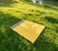 Outdoor waterproof portable picnic mat, foldable camping beach blanket with stakes. - Main Yellow + Gray