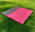 Outdoor camping picnic mat detail shot showing waterproof double-color folding design. - Main Rose Red + Gray