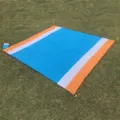 Outdoor waterproof picnic mat portable foldable beach blanket with blue orange stripe design. - Blue White Orange