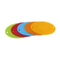 Detail view of colorful silicone heat resistant pot mats and table trivets with hanging holes. - Oval Shape (Random Color)