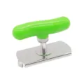 Stainless steel jar opener with green ergonomic T-handle, easy-grip kitchen tool for cans and bottles. - Green