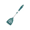 Silicone slotted spatula with stainless steel handle, heat resistant kitchen cooking tool. - Slotted Turner / Dark Green