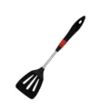 Black and red silicone cooking spatula with stainless steel handle, heat resistant kitchen tool. - Slotted Turner / Black