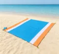 Tapis de plage imperméable bleu blanc orange, couverture de pique-nique pliable portable. - Bleu + blanc + orange