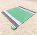 Couverture de pique-nique imperméable et portable avec un sac de rangement pour plage et camping. - Vert + blanc + gris