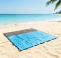 Tapis de plage de poche bicolore imperméable couverture de pique-nique variante bleu gris - Bleu + Gris