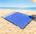 Tapis de plage imperméable bicolore, couverture de pique-nique portable en polyester. - Bleu Royal et Gris