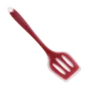 Silicone slotted spatula detail view, showing the flexible heat resistant cooking tool edge. - Semi-transparent Red