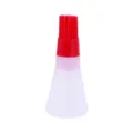 Silicone oil bottle brush with cover, red brush head and translucent bottle for baking BBQ. - Oil Bottle Brush With Lid / Red