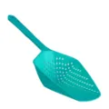 Plastic kitchen colander scoop, turquoise draining spoon with long handle and holes, variant. - Blue
