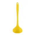 Yellow silicone soup ladle, high temperature resistant kitchen cooking tool with hanging hole. - Yellow